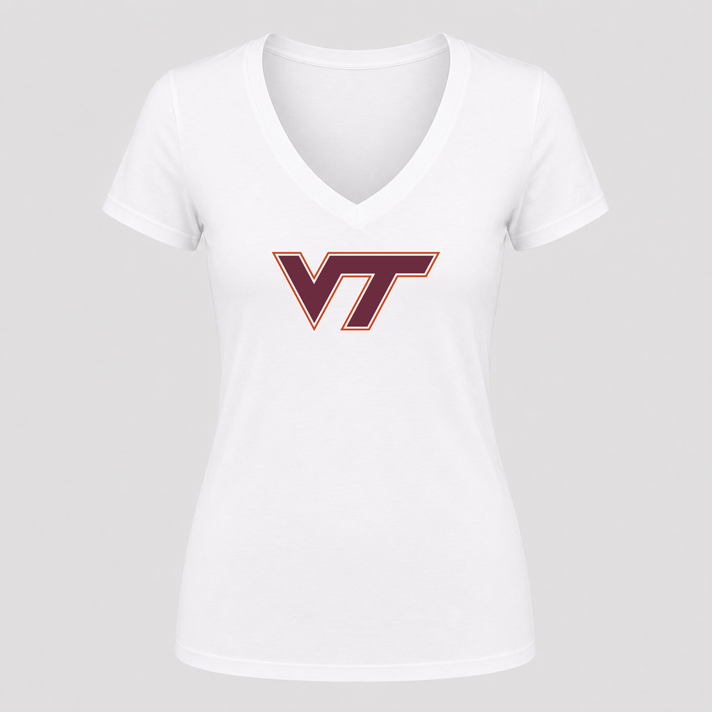 Women's Virginia Tech Hokies V Neck T-Shirt in white
