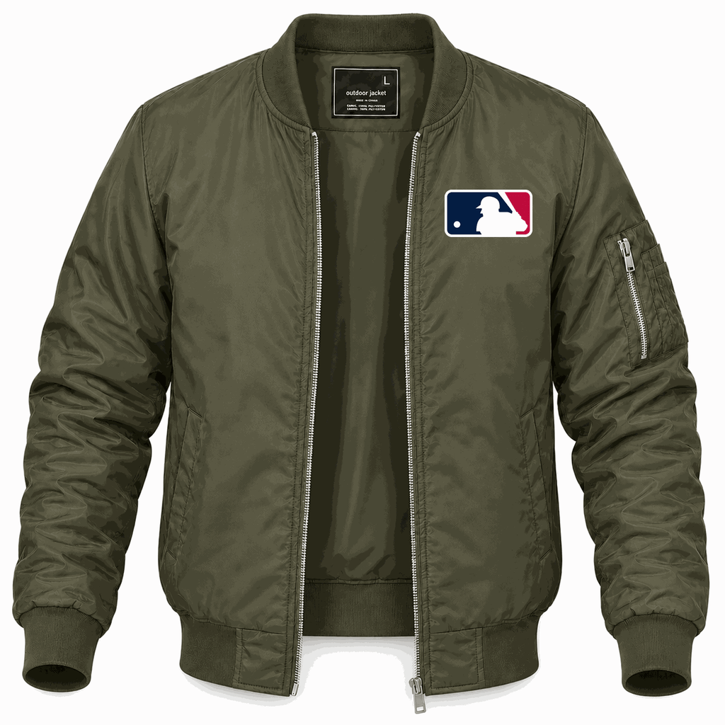 Men's Major League Baseball logo Lightweight Bomber Jacket - Army Green