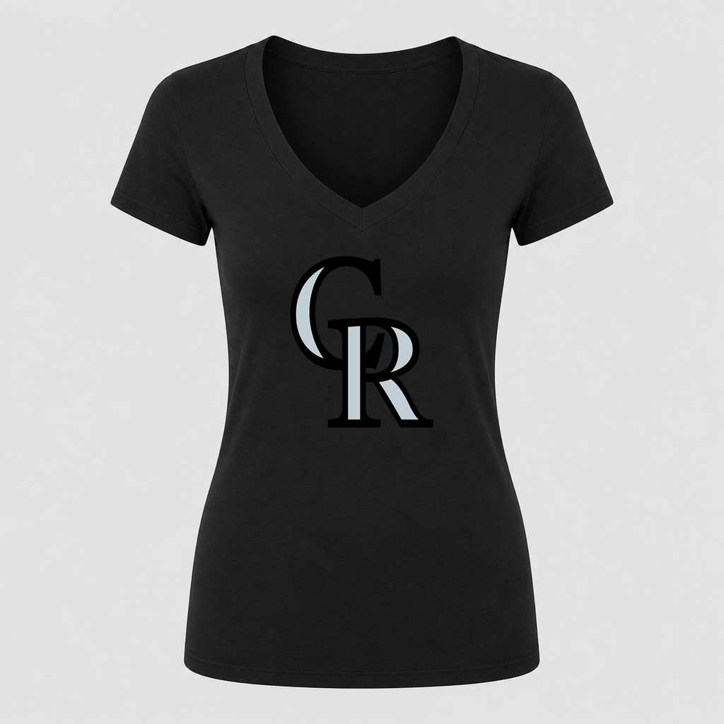 Women's Colorado Rockies V Neck T-Shirt in black