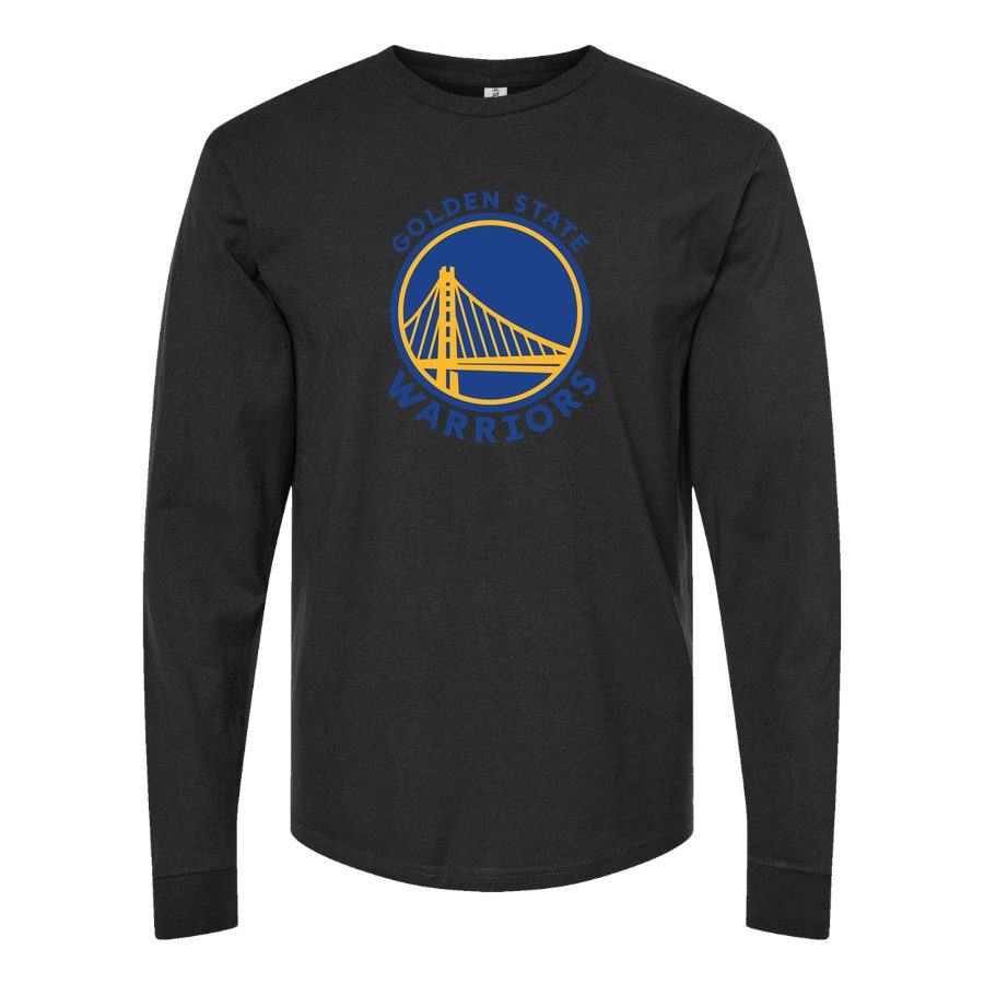Men's Golden State Warriors logo Blue Long sleeves Cotton Blend T-Shirt - Black