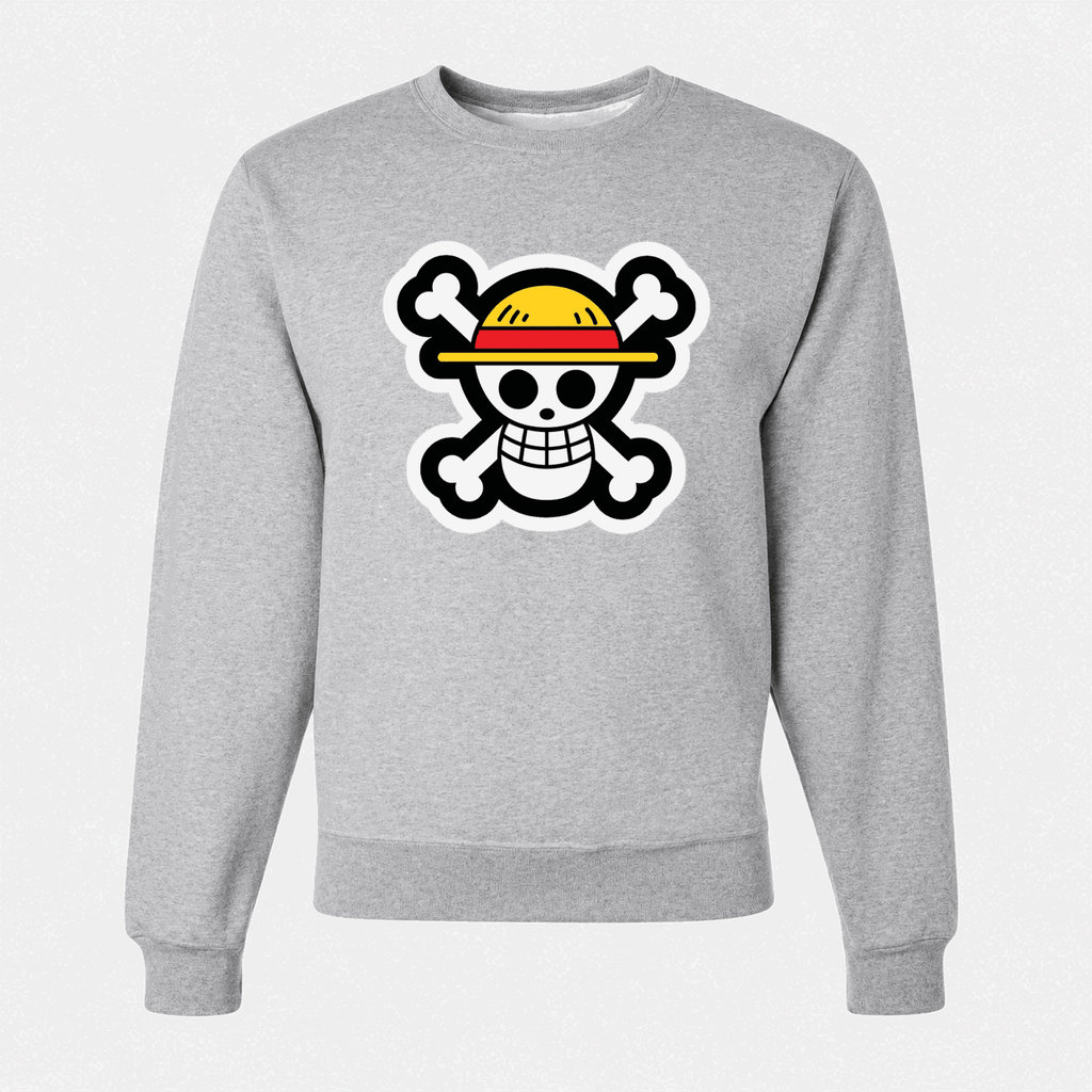 Men's Straw Hat Luffy Crewneck Sweatshirt - Gray