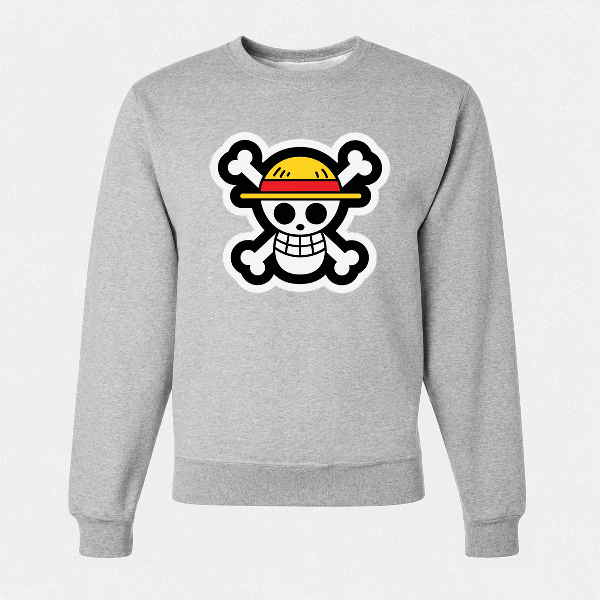 Men's Straw Hat Luffy Crewneck Sweatshirt - Gray