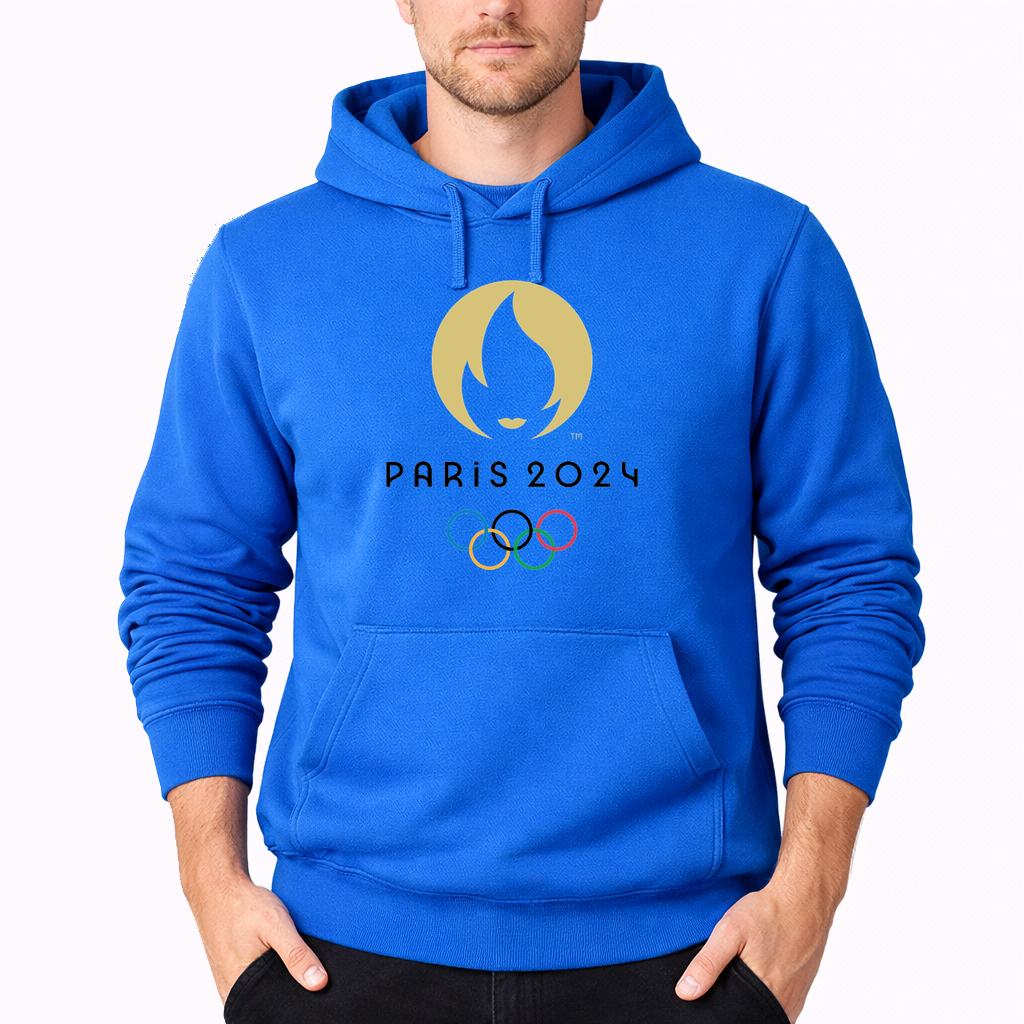 Men's Olympics 2024 Paris Black Pullover Hoodie - Azure