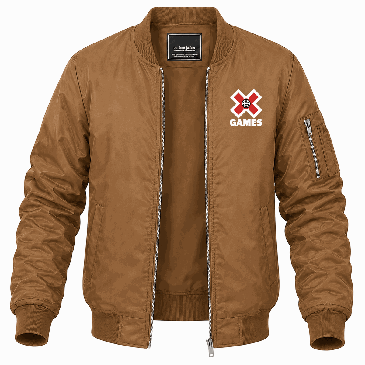 Men's X Games logo White Lightweight Bomber Jacket - Brown