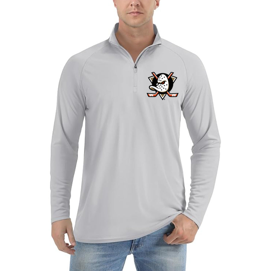 Anaheim Ducks quarter-zip athletic shirt in Light Gray