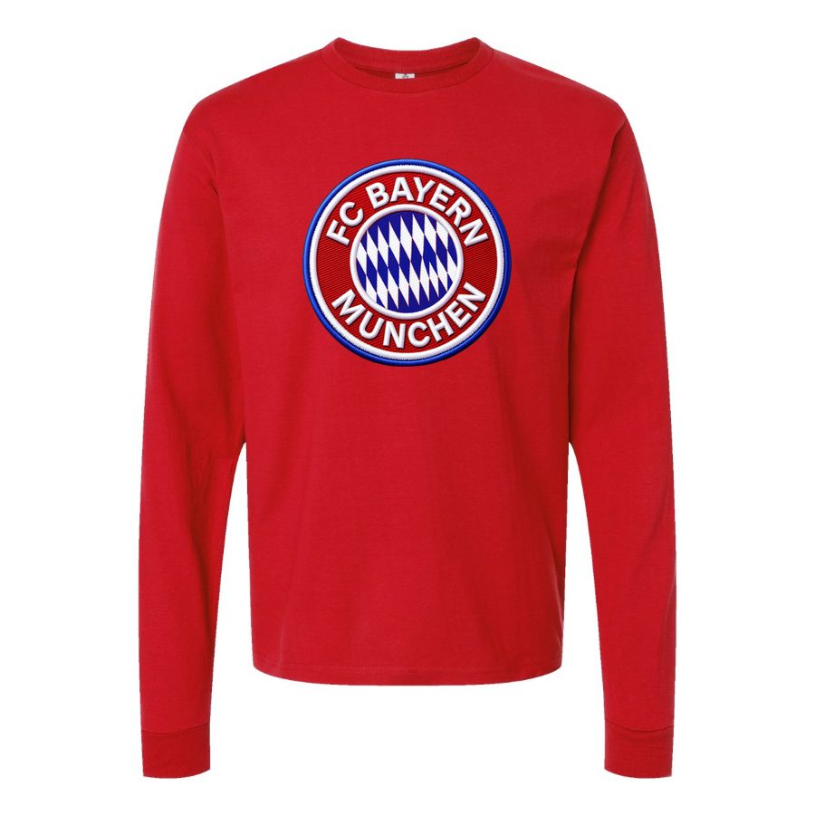Men's FC Bayern Munich Soccer Embroidery Logo Long sleeves Cotton Blend T-Shirt - Red