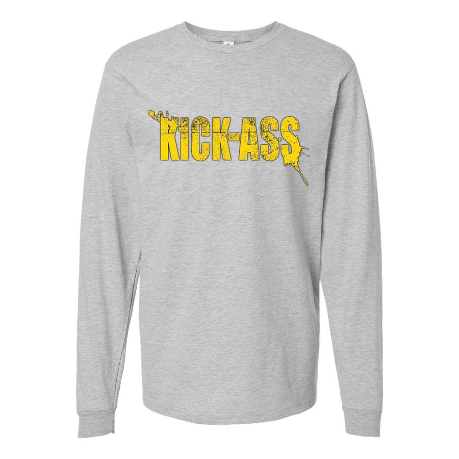 Men's 20822-3-kick-ass-picture Long sleeves Cotton Blend T-Shirt - Gray