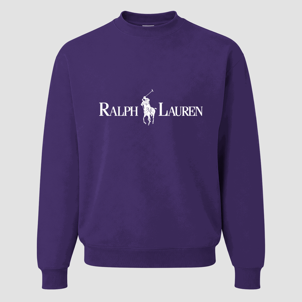 Men's Polo Ralph Lauren White Logo Crewneck Sweatshirt - Purple