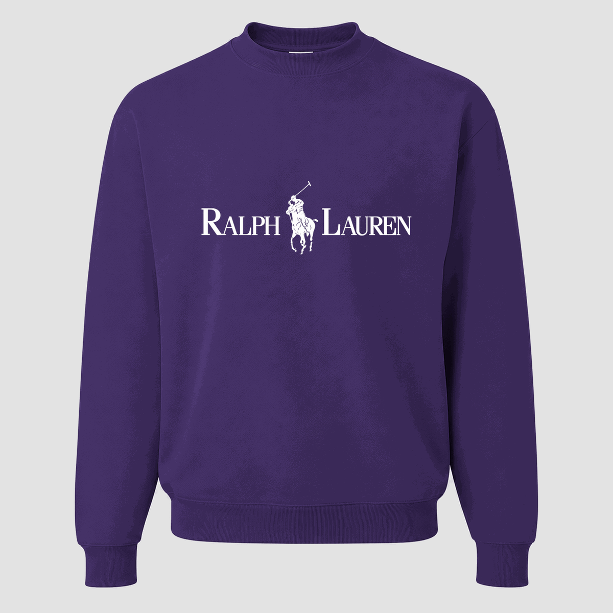 Men's Polo Ralph Lauren White Logo Crewneck Sweatshirt - Purple
