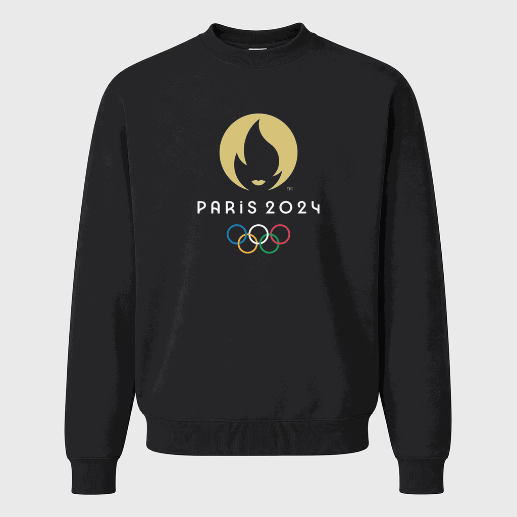Men's Olympics 2024 Paris White Logo Crewneck Sweatshirt - Black