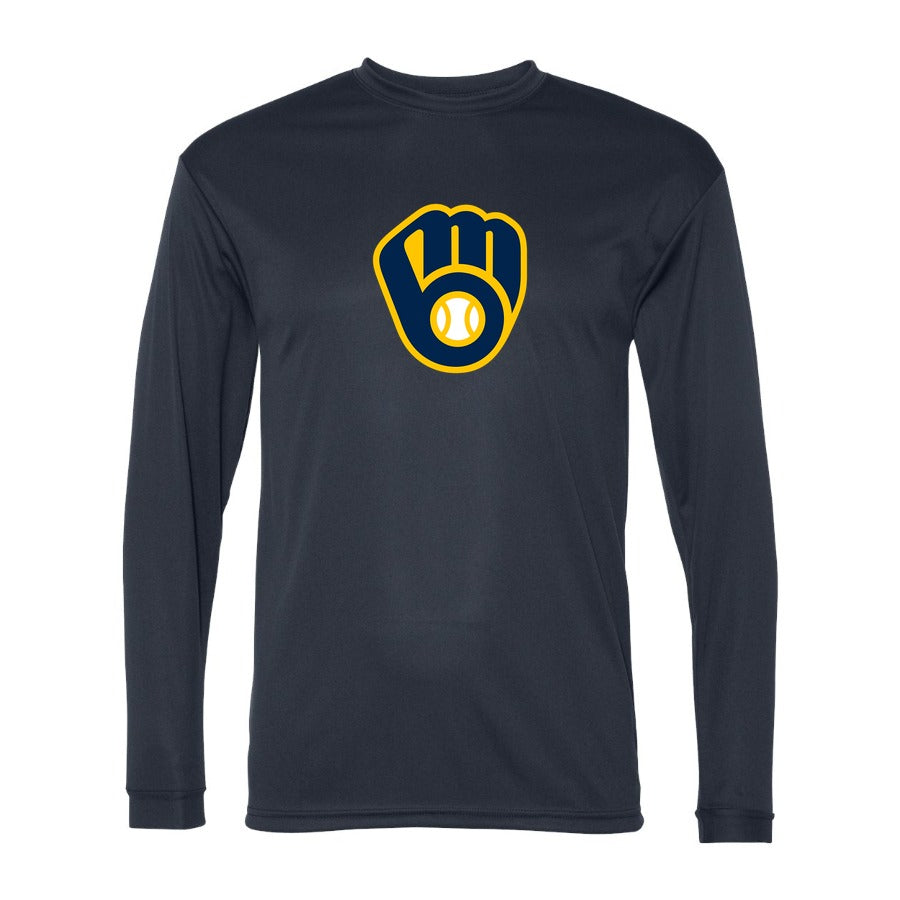 Men's Milwaukee Brewers Polyester Long Sleeve T-Shirt - Navy