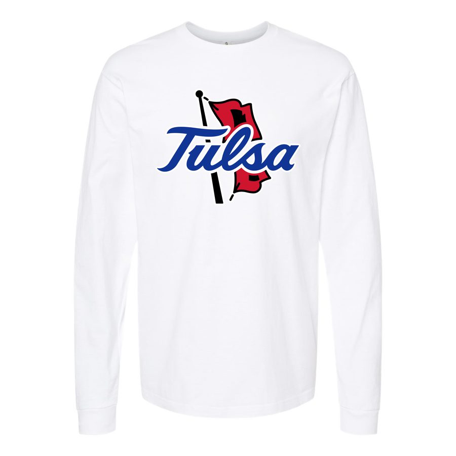 Men's Tulsa Golden Hurricane Logo Long sleeves Cotton Blend T-Shirt - White