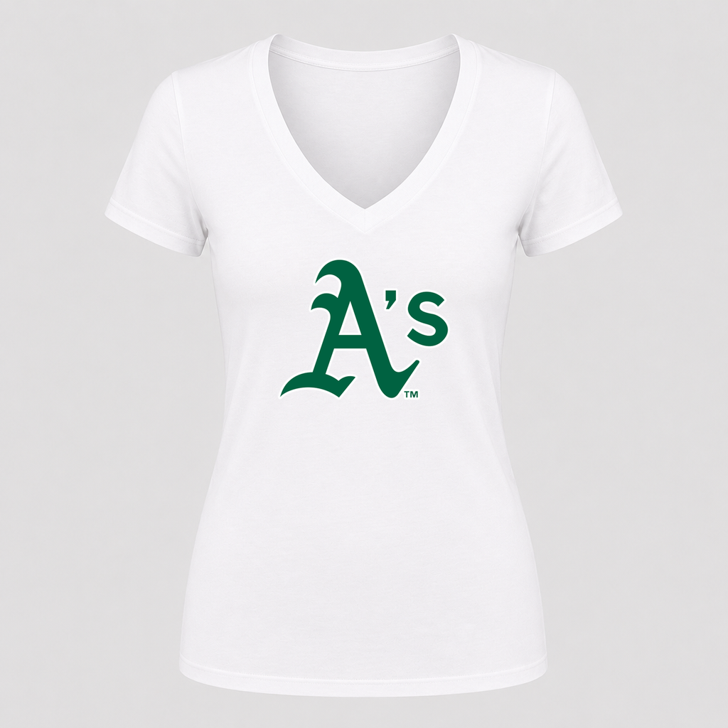 Women's Oakland Athletics V Neck T-Shirt in white