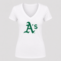 Women's Oakland Athletics V Neck T-Shirt in white