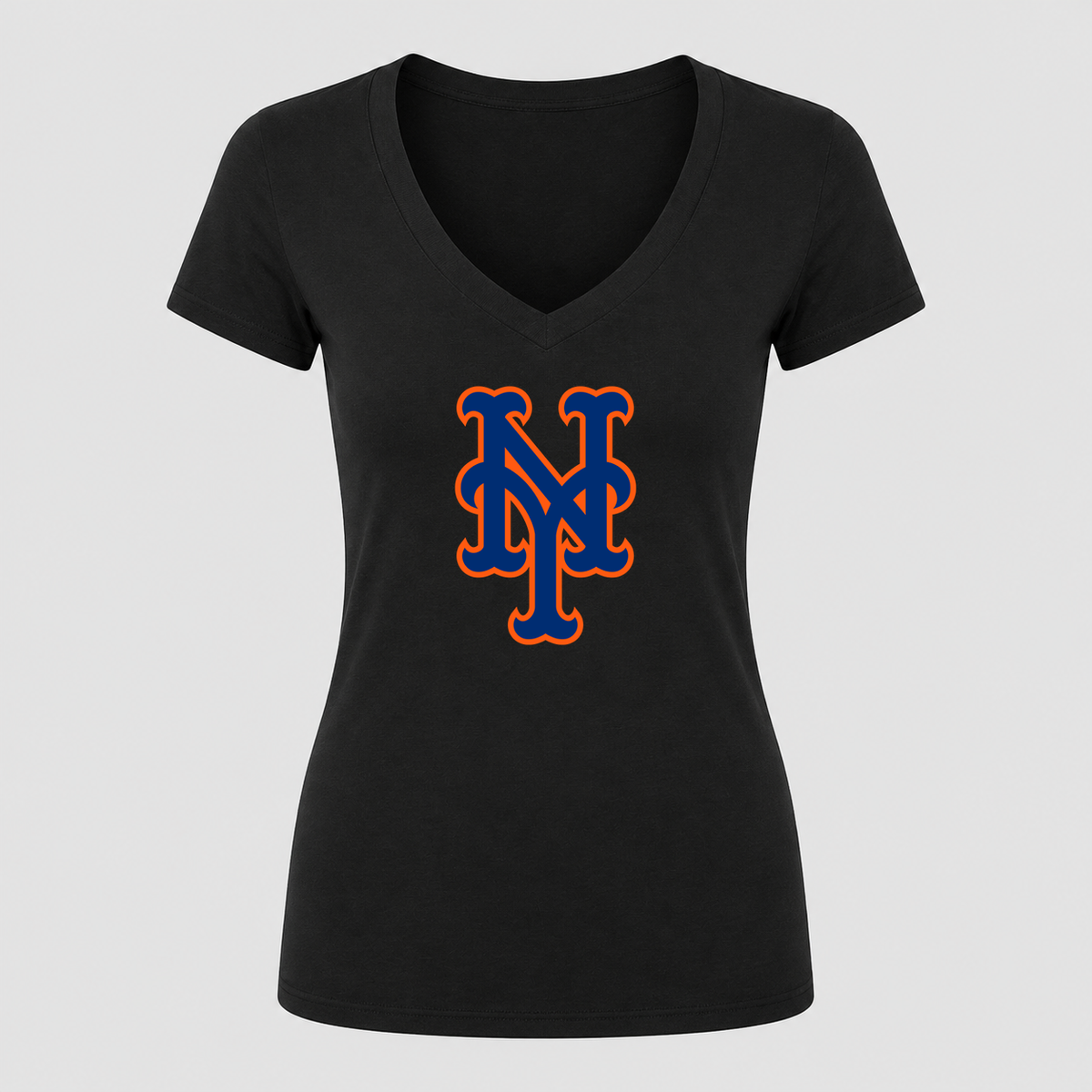 Women's New York Mets V Neck T-Shirt in black