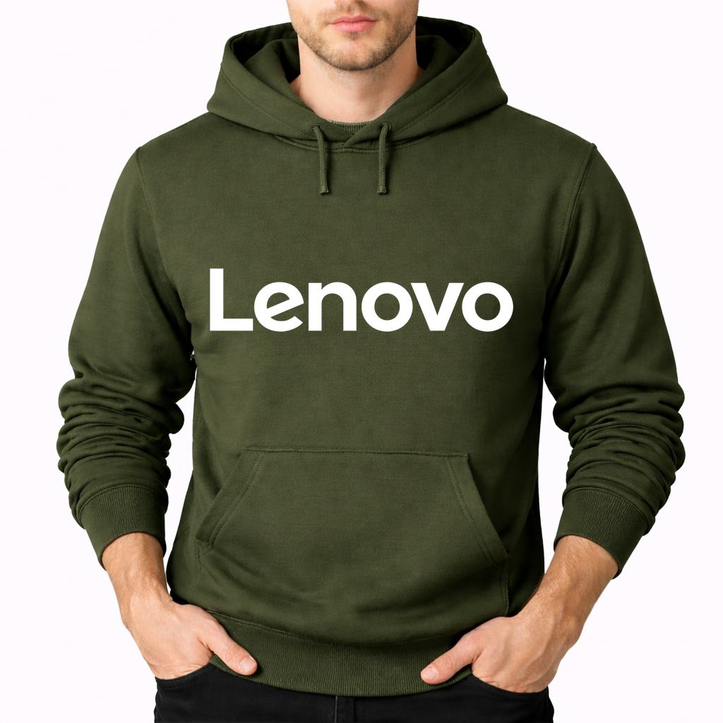 Men's Lenovo White Pullover Hoodie - Army Green