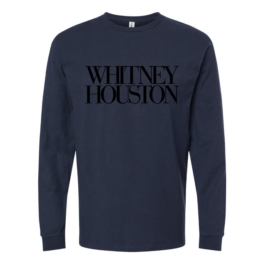 Men's Whitney-Houston-Logo Long sleeves Cotton Blend T-Shirt - Navy