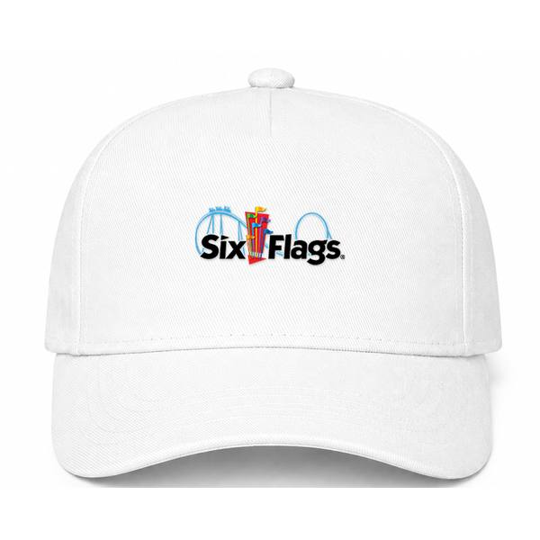 Six Flags Logo White Dad Baseball Cap Hat
