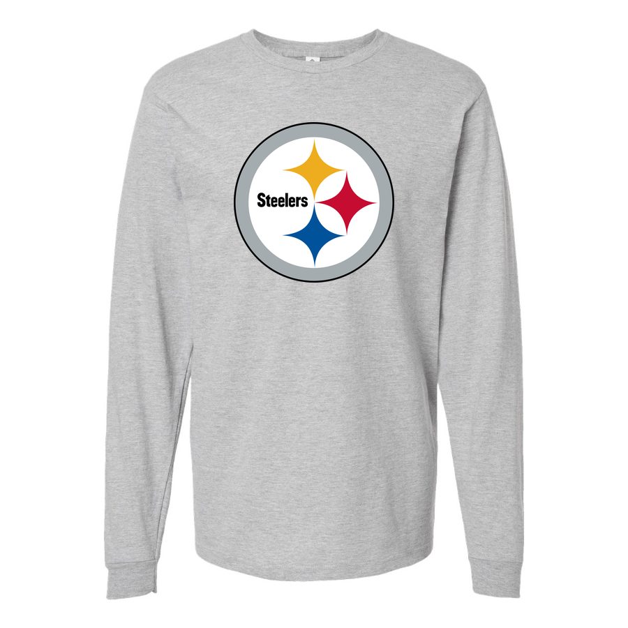 Men's Pittsburgh Steelers Long sleeves Cotton Blend T-Shirt - Gray