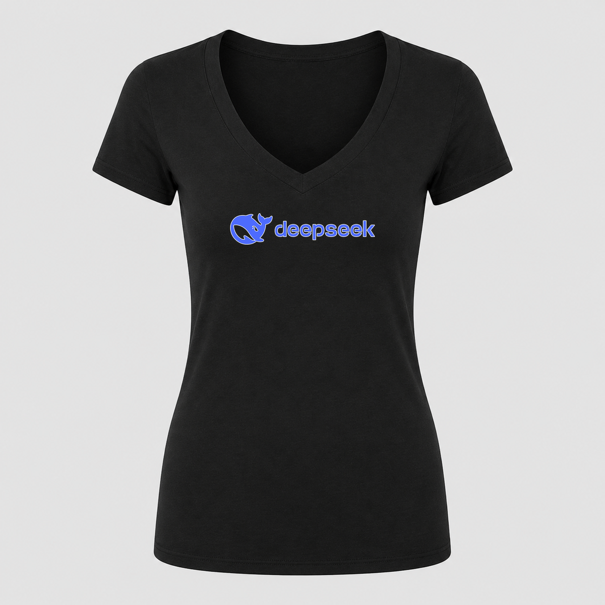 Women's DeepSeek V Neck T-Shirt in black
