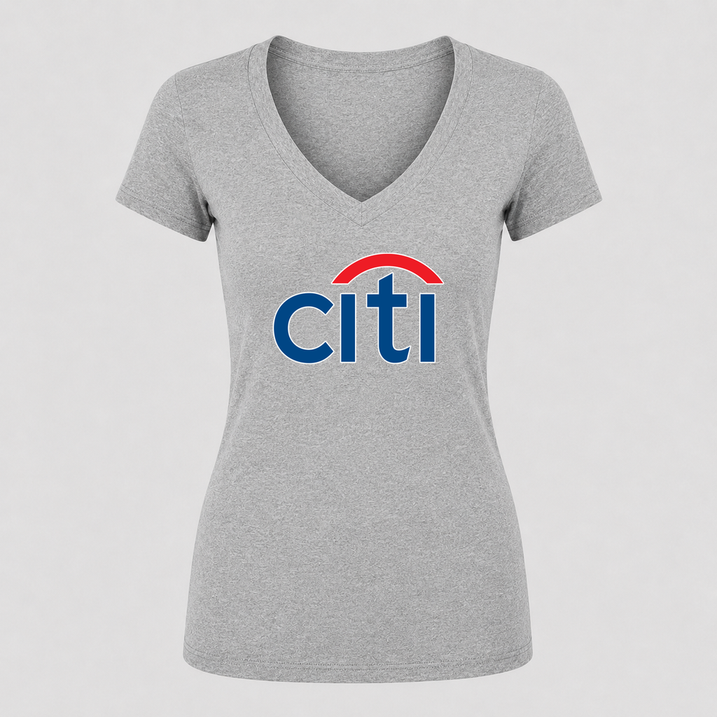 Women's Citi Bank V Neck T-Shirt in gray