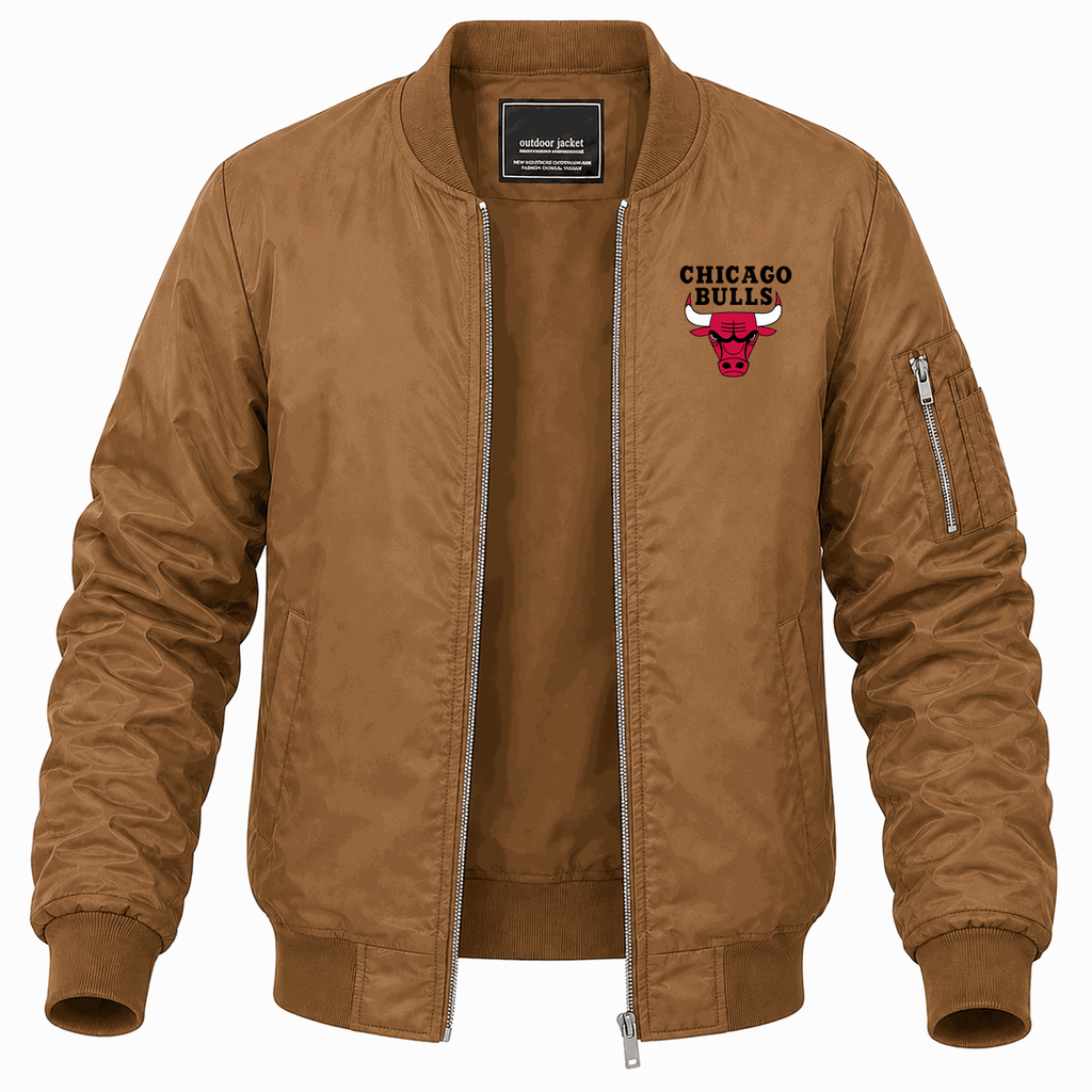 Men's Chicago Bulls Black Lightweight Bomber Jacket - Brown