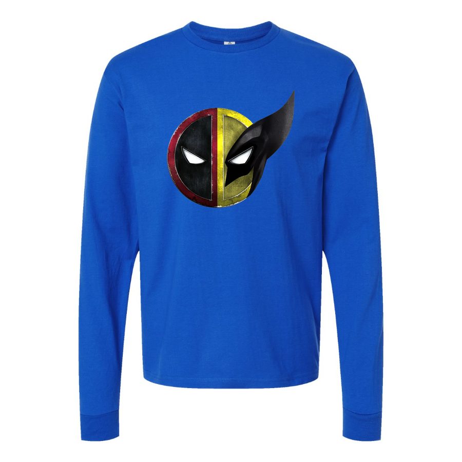 Men's deadpool & wolverine Long sleeves Cotton Blend T-Shirt - Blue