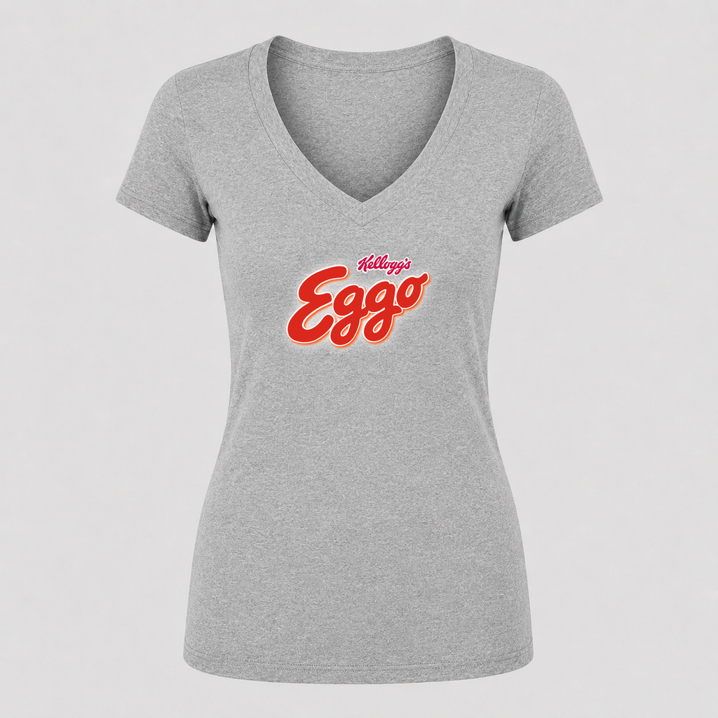 Women's Eggo V Neck T-Shirt in gray