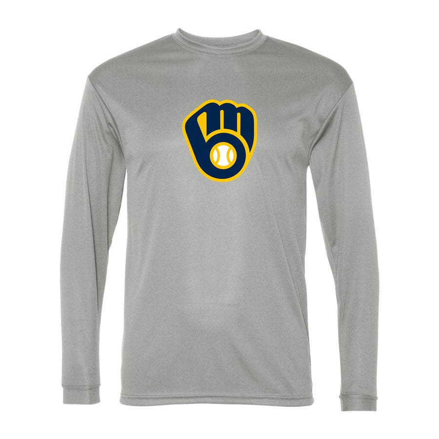 Men's Milwaukee Brewers Polyester Long Sleeve T-Shirt - Gray