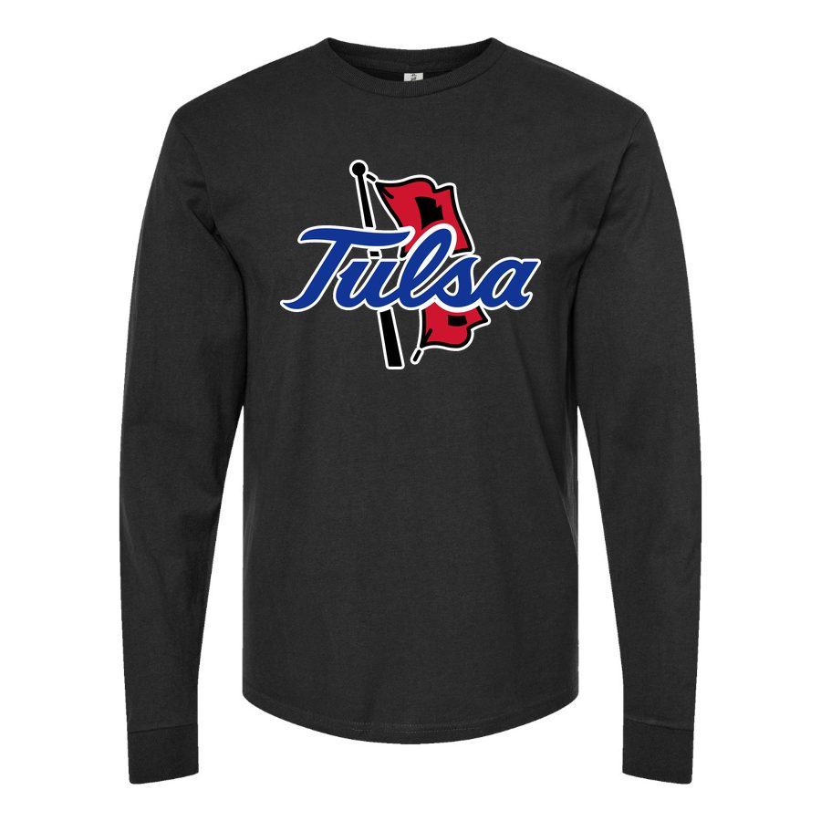 Men's Tulsa Golden Hurricane Logo Long sleeves Cotton Blend T-Shirt - Black
