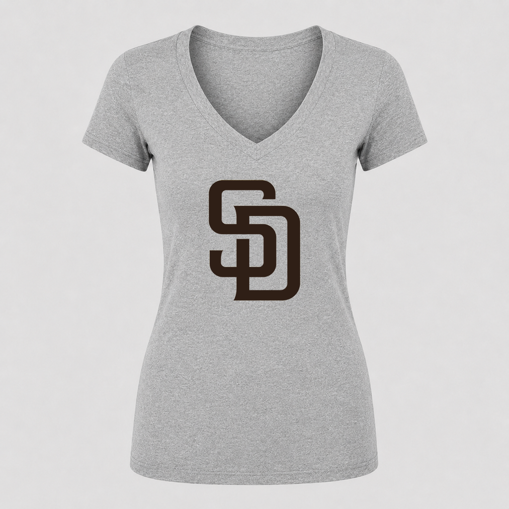 Women's San Diego Padres V Neck T-Shirt in gray