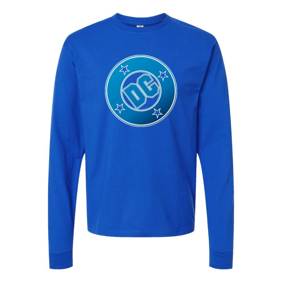 Men's DC-Comics-Logo Long sleeves Cotton Blend T-Shirt - Blue