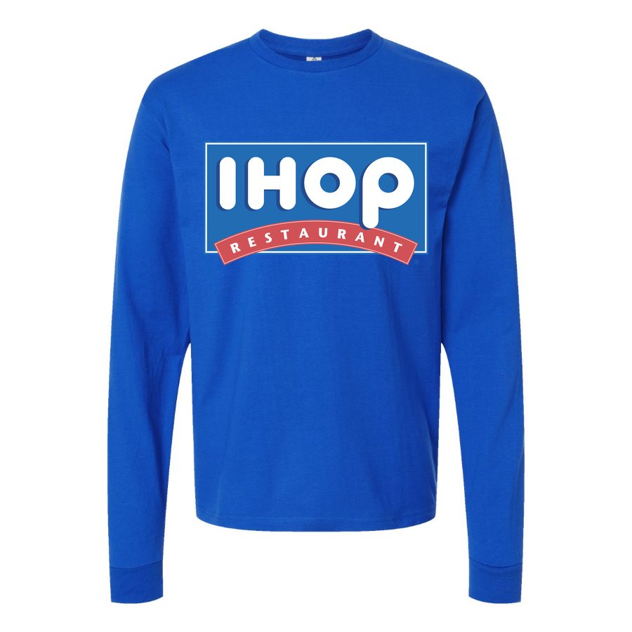 Men's ihop-logo-png-transparent Long sleeves Cotton Blend T-Shirt - Blue