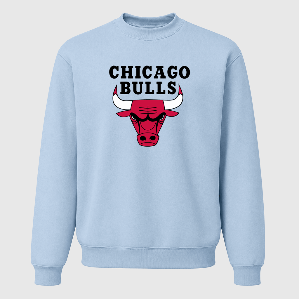 Men's Chicago Bulls Black Logo Crewneck Sweatshirt - Sky Blue