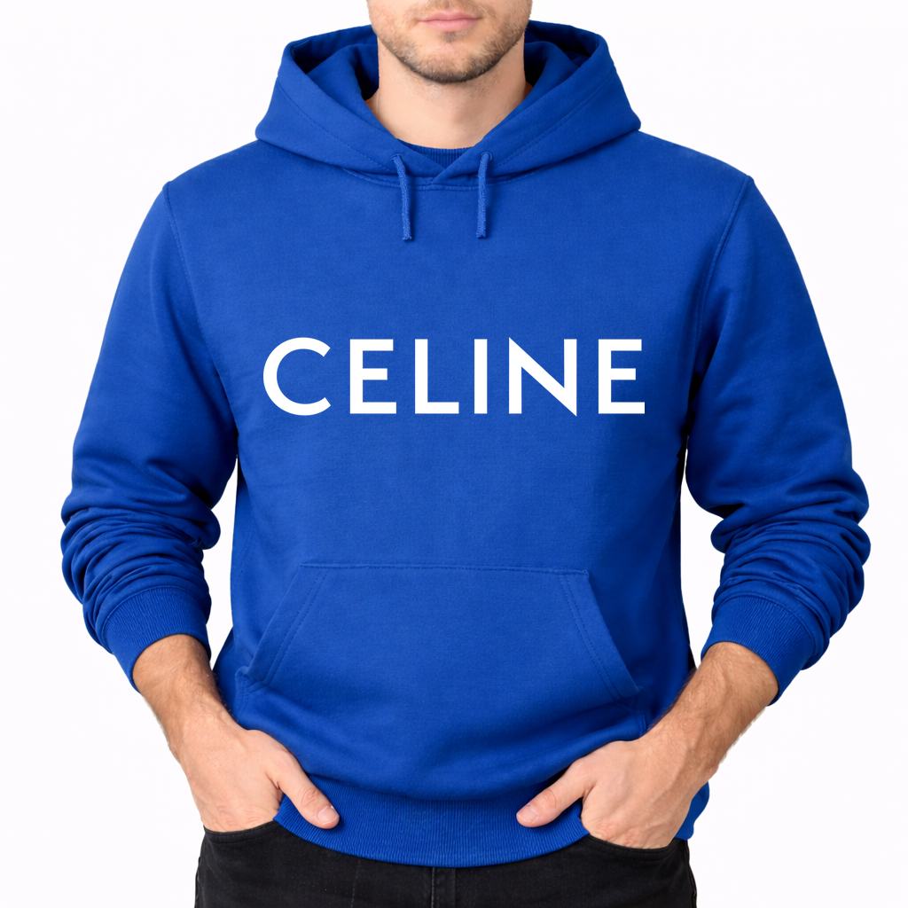 Men's Celine White Pullover Hoodie - Blue