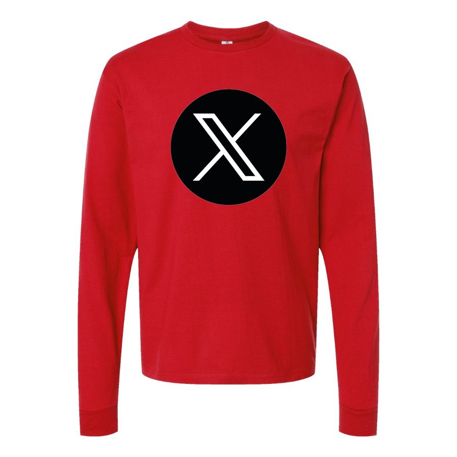 Men's Twitter X Logo Long sleeves Cotton Blend T-Shirt - Red