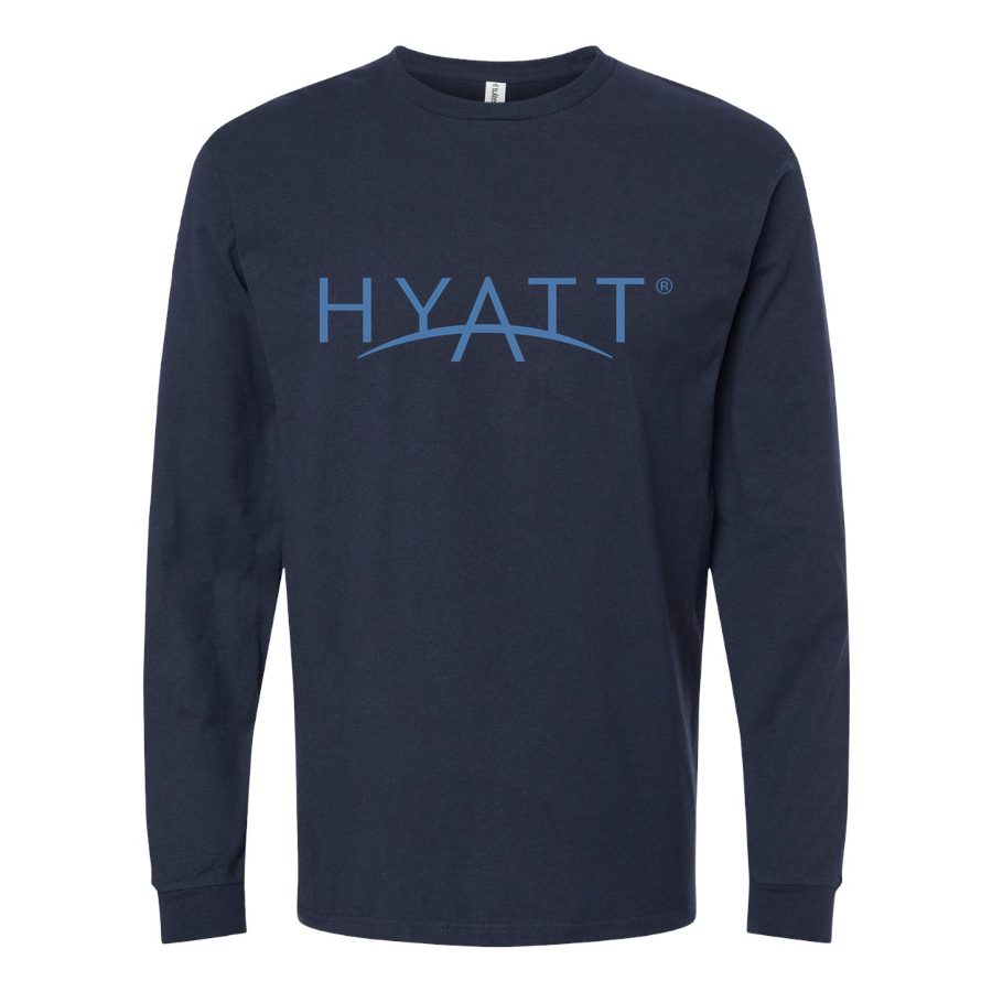 Men's Hyatt-Logo Long sleeves Cotton Blend T-Shirt - Navy