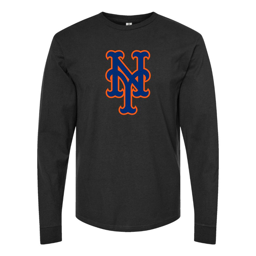 Men's New York Mets Long sleeves Cotton Blend T-Shirt - Black