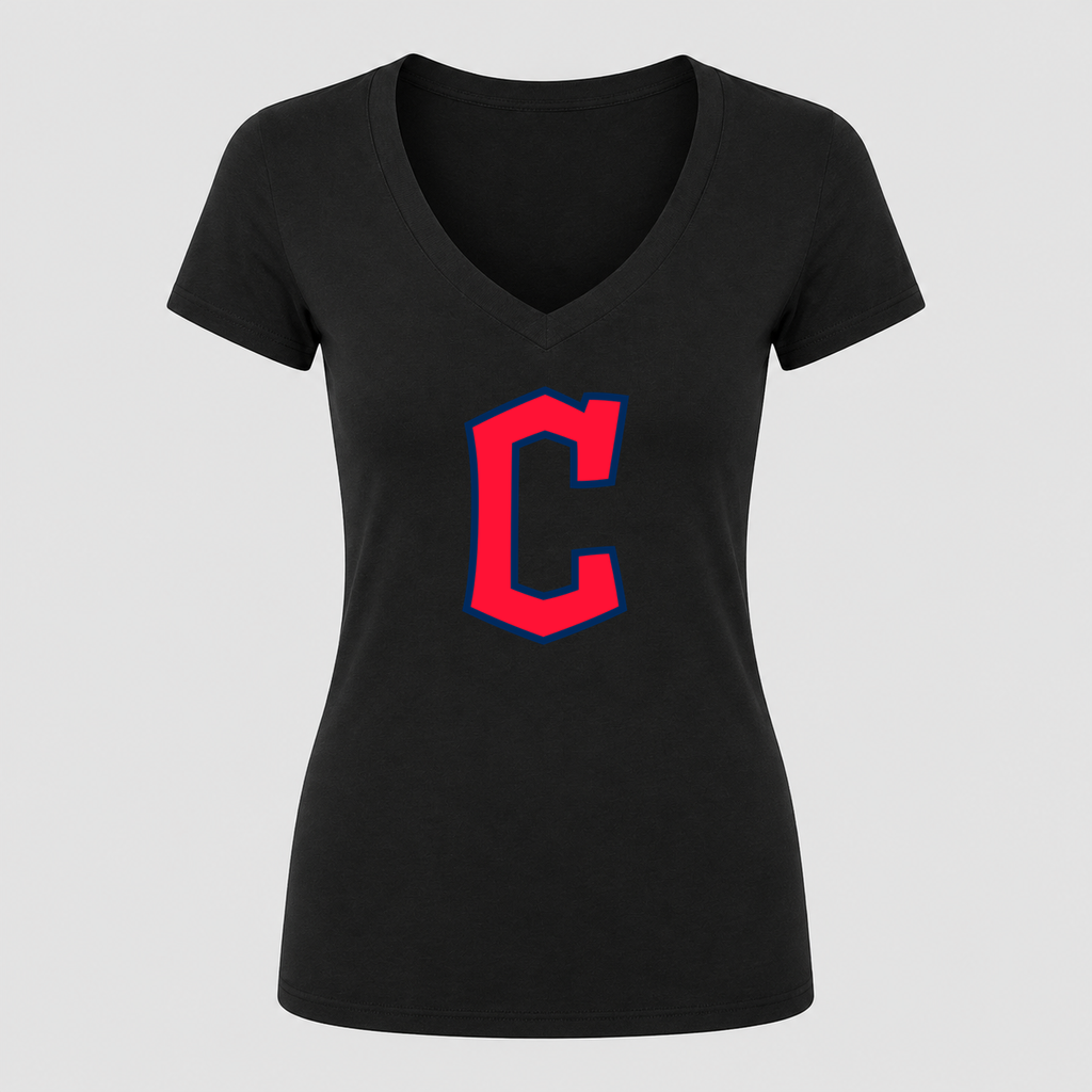 Women's Cleveland Guardians V Neck T-Shirt in black