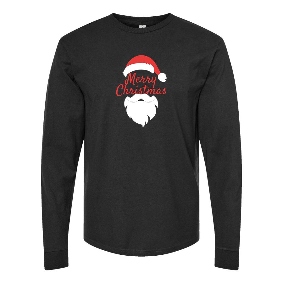 Men's merry-christmas-icon-and-santa-claus-free-png-1 Long sleeves Cotton Blend T-Shirt - Black
