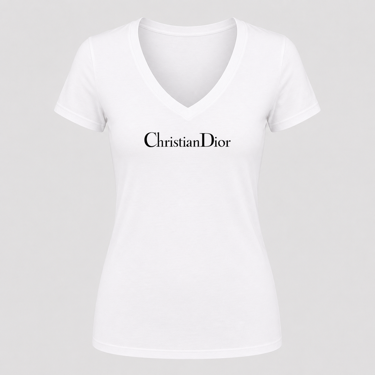 Women's Dior Black Design V Neck T-Shirt in white