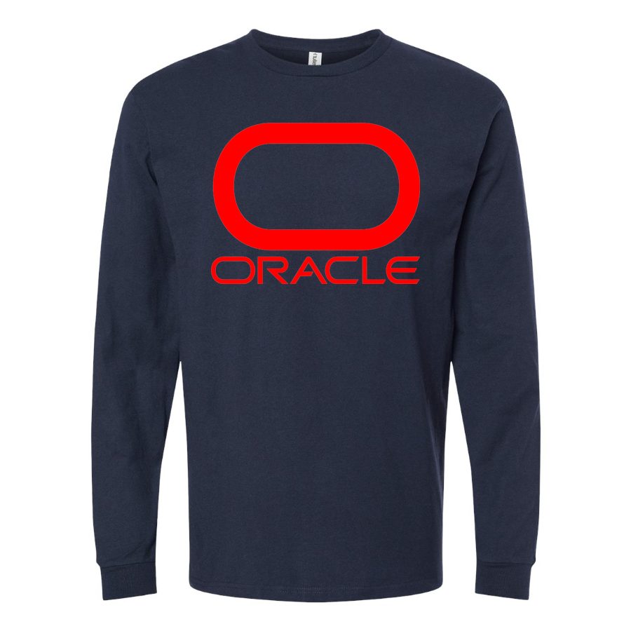 Men's Oracle Logo Long sleeves Cotton Blend T-Shirt - Navy
