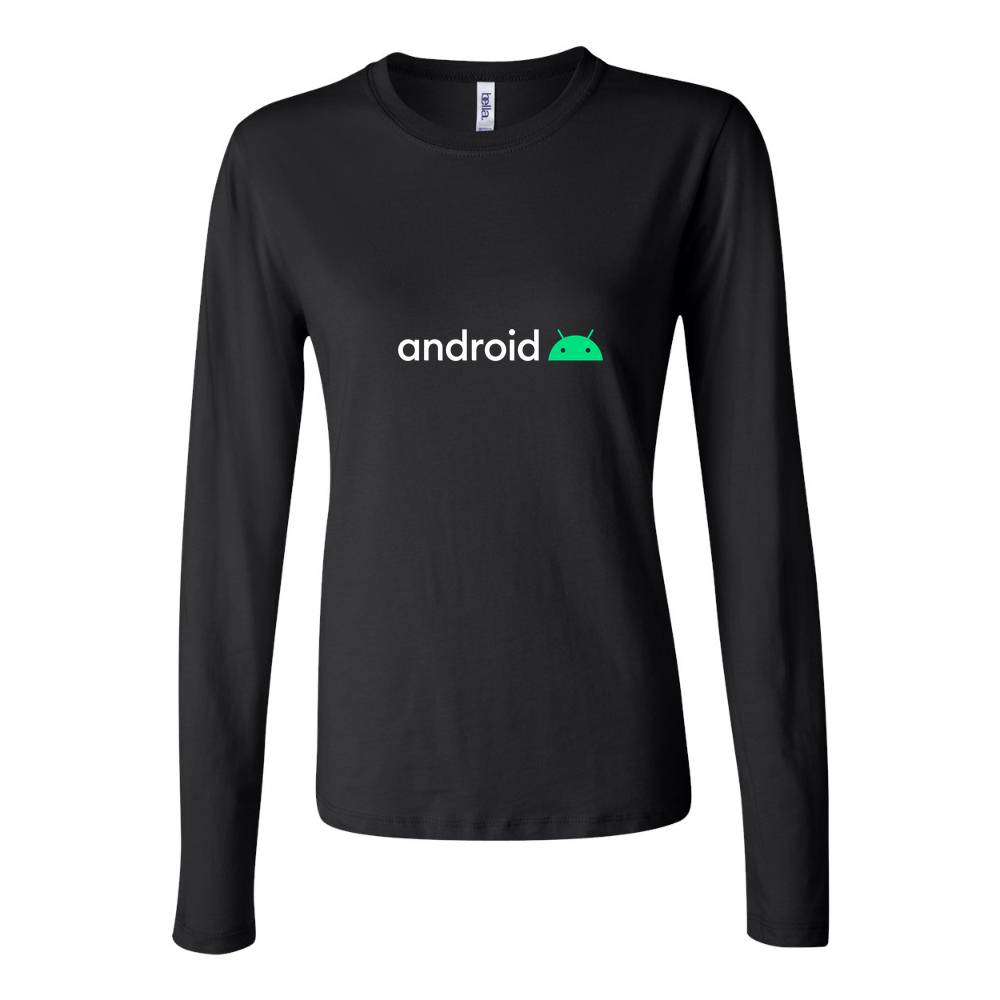 Women's Android Logo White Long Sleeve T-Shirt - Black