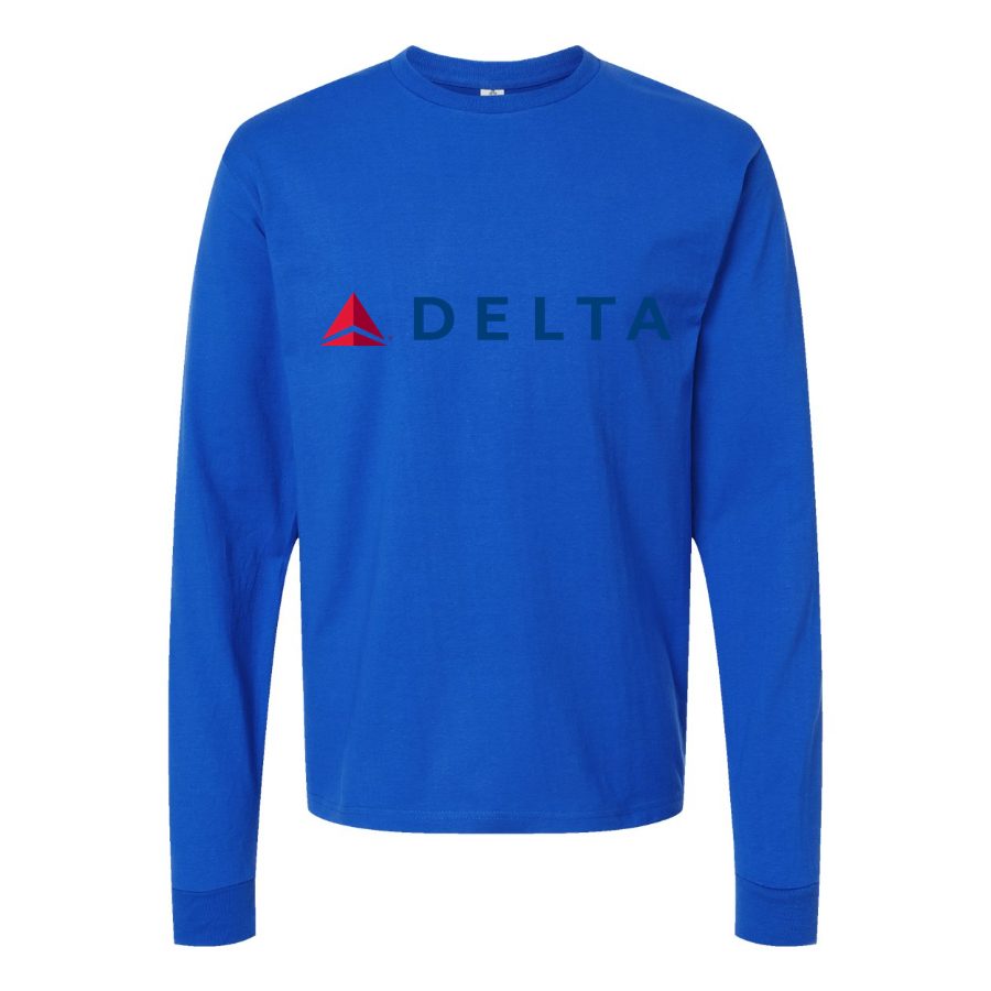 Men's Delta Airlines Long sleeves Cotton Blend T-Shirt - Blue