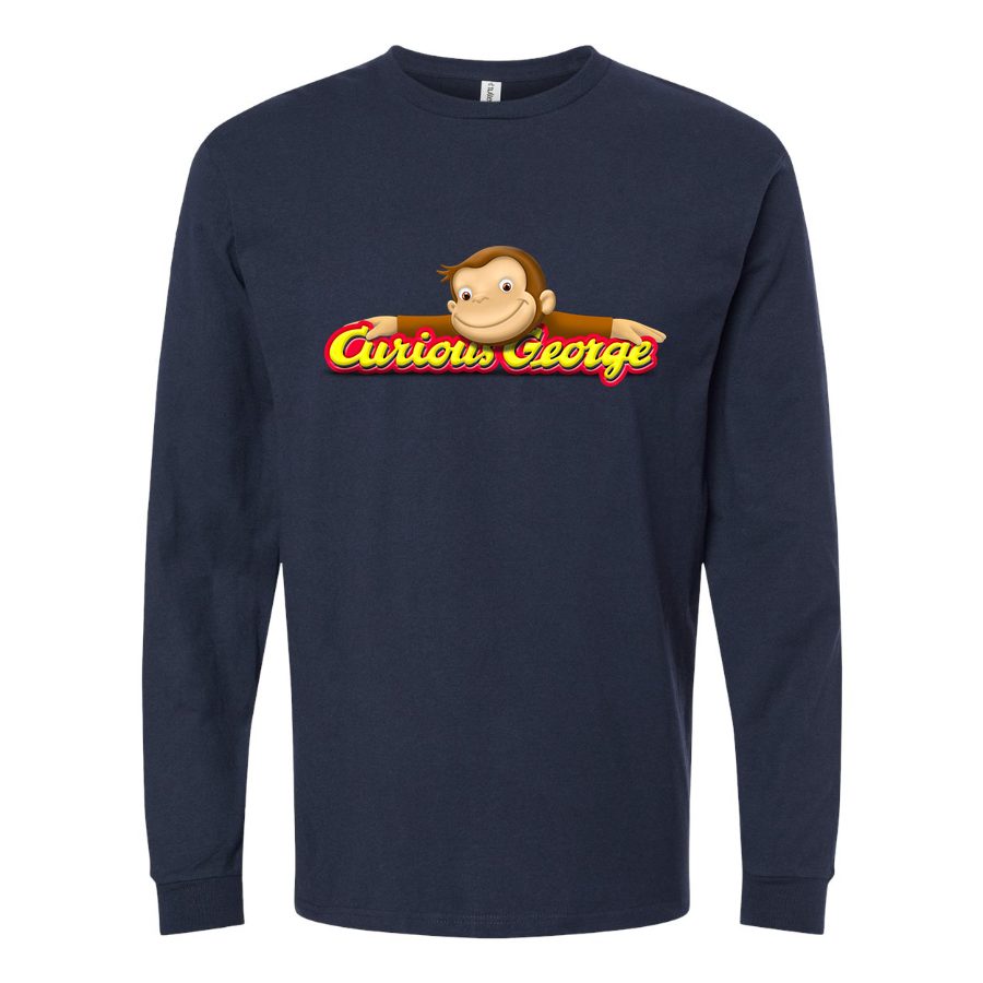 Men's Curious George logo PNG3 Long sleeves Cotton Blend T-Shirt - Navy