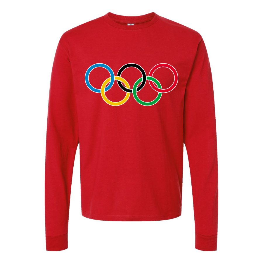 Men's Olympic Ring BK-logo Long sleeves Cotton Blend T-Shirt - Red
