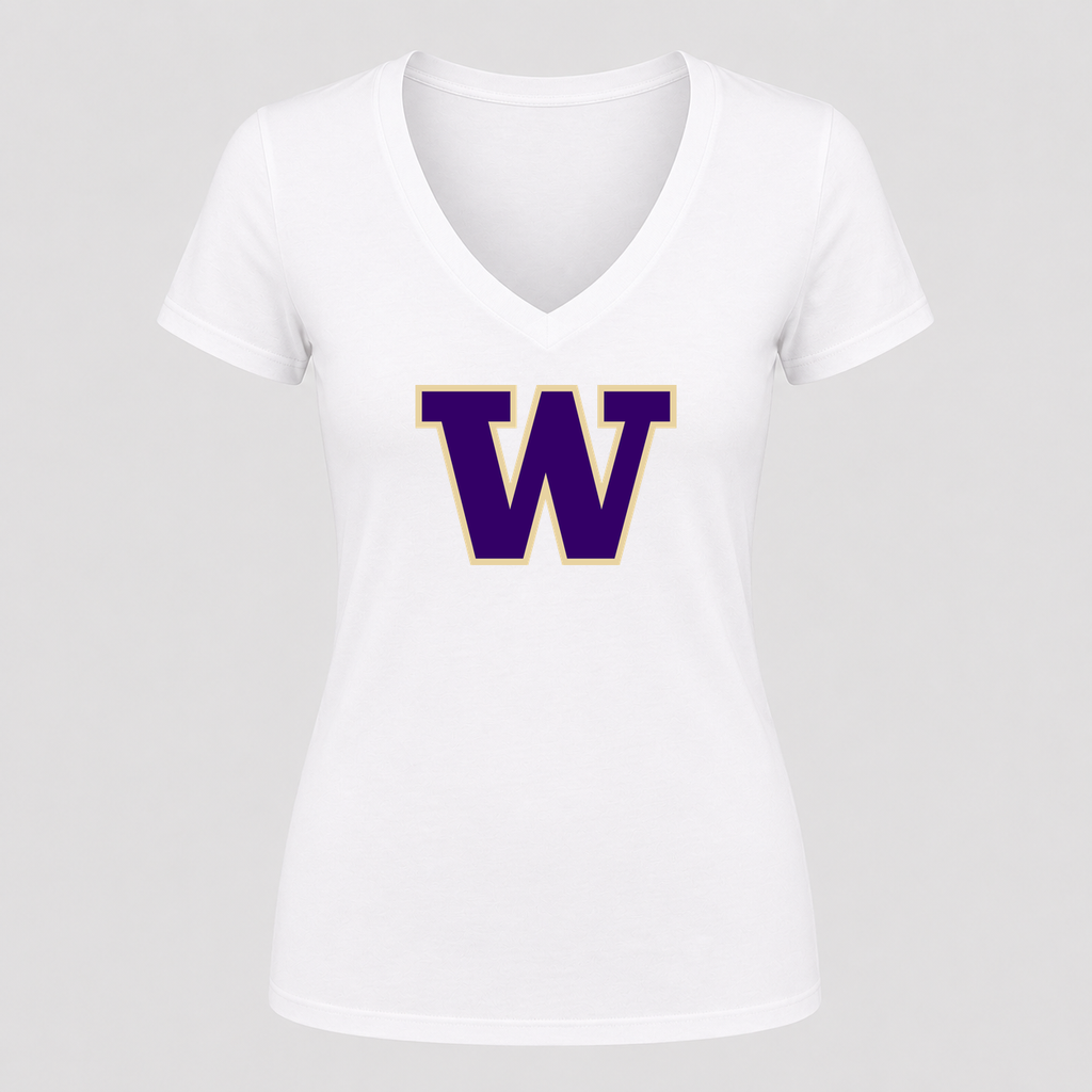 Women's Washington Huskies V Neck T-Shirt in white