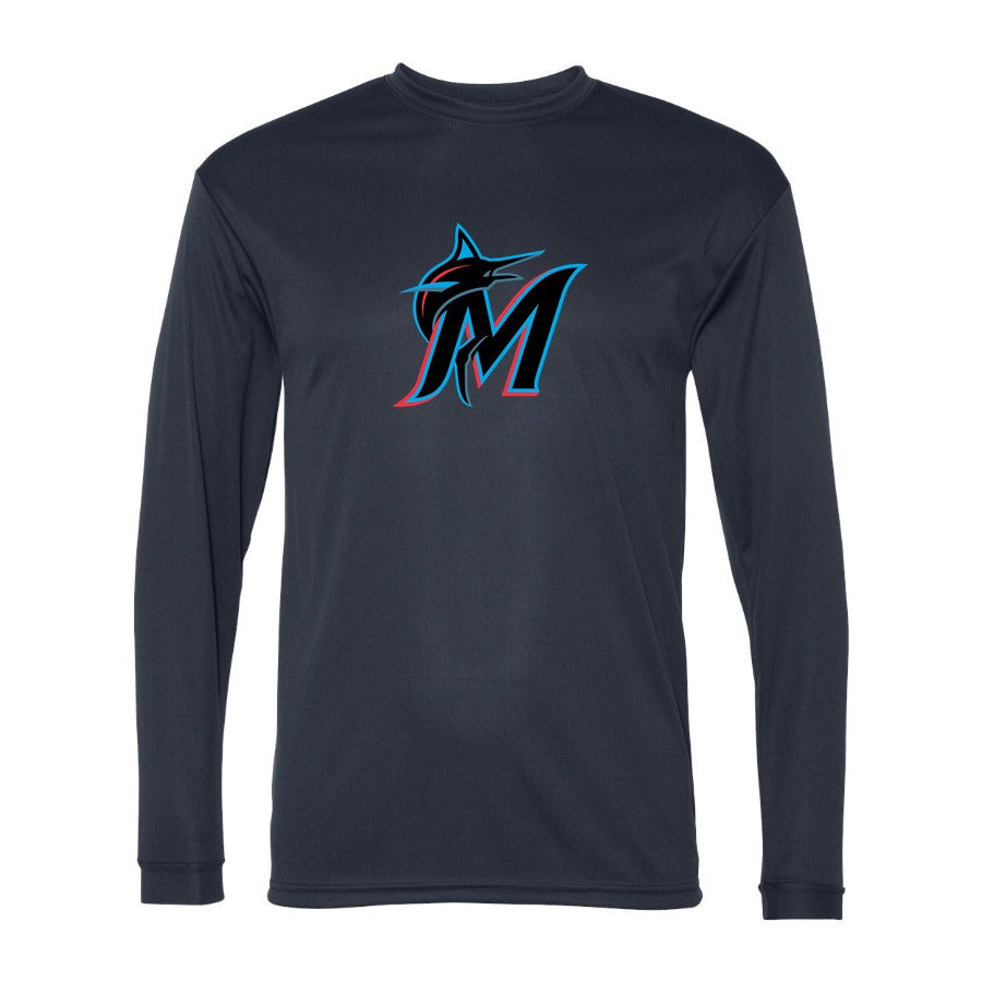 Men's Miami Marlins Polyester Long Sleeve T-Shirt - Navy