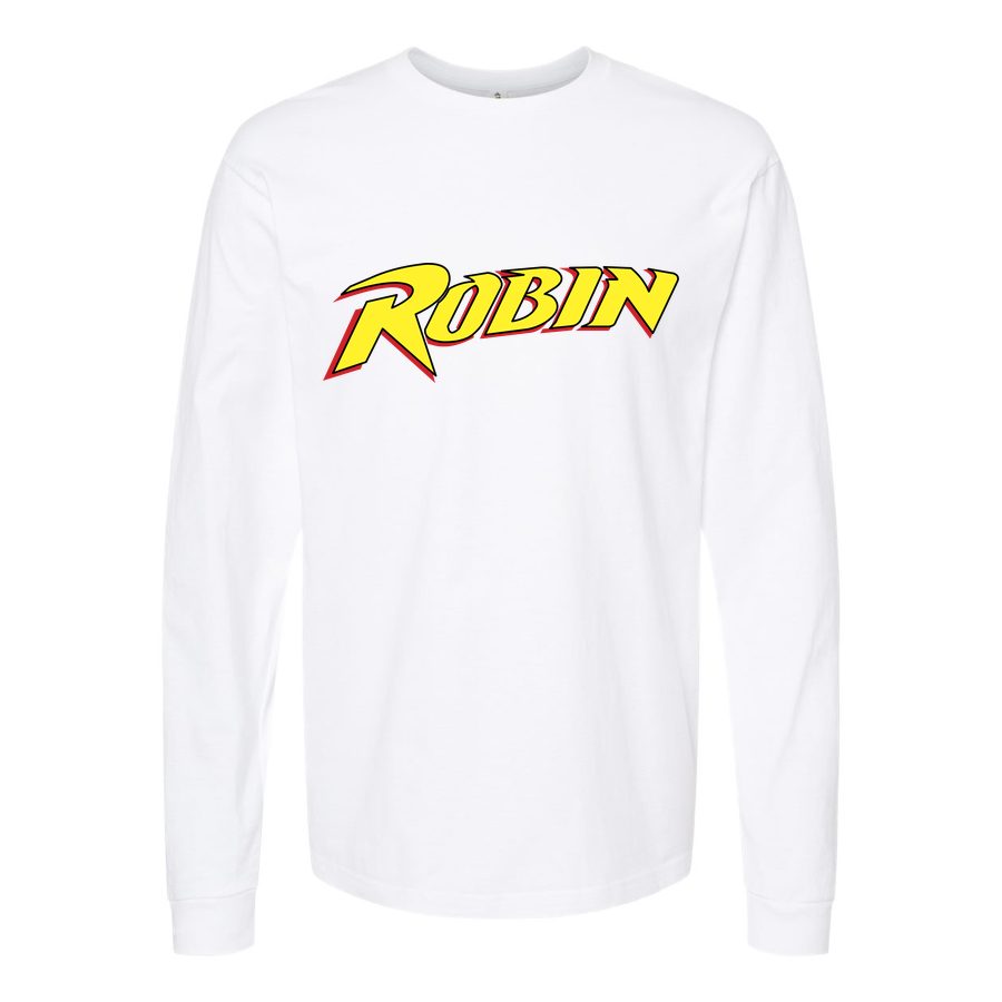 Men's robin-logo-png-transparent Long sleeves Cotton Blend T-Shirt - White