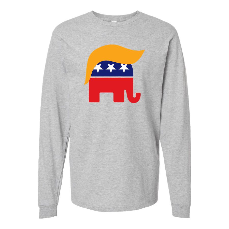 Men's donald trump hair gop elephant logo wall sticker-r6fb7e6cf844845ccb4e2a66abb61a58c kouf2 8byvr 644 Long sleeves Cotton Blend T-Shirt - Gray